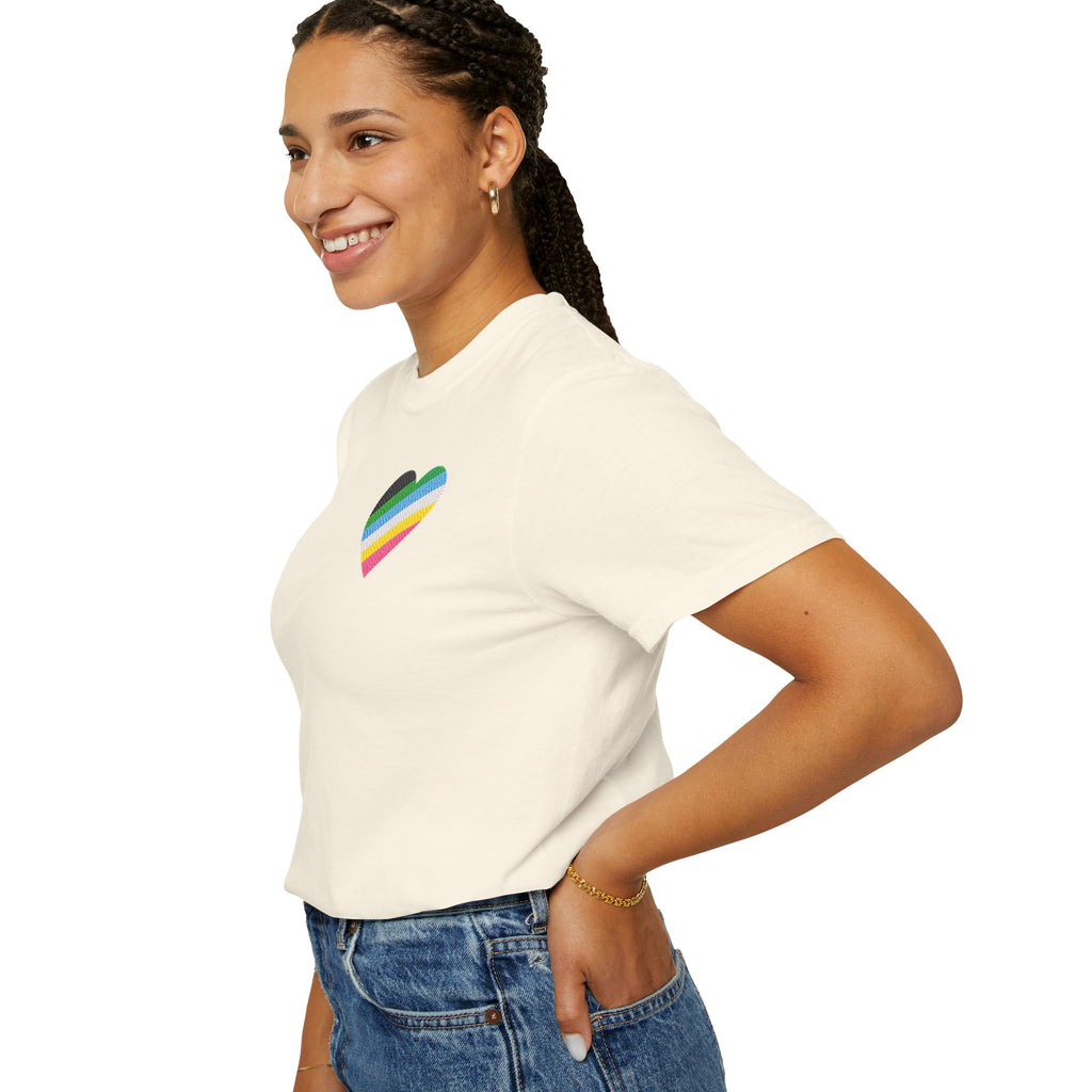 Disability Pride Heart T-Shirt | Rainbow Striped Heart Tee
