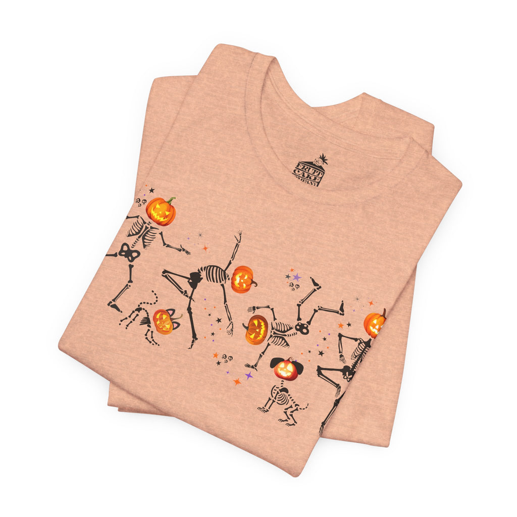 Dancing Skeletons with pumpkin heads Tshirt | Halloween Ultra Soft Bella Canva Tees
