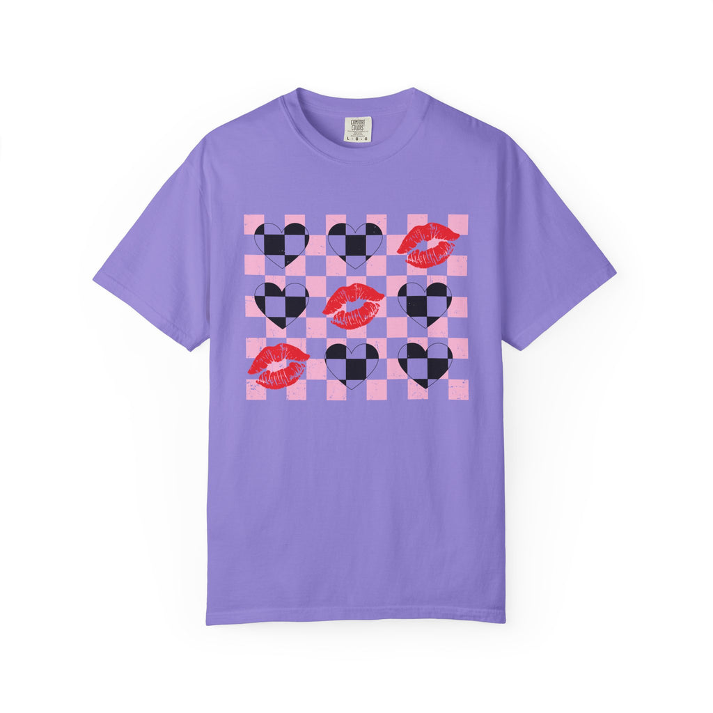 Tic-Tac-Toe Checkerboard Hearts and Valentine Lipstick Kisses T-Shirt