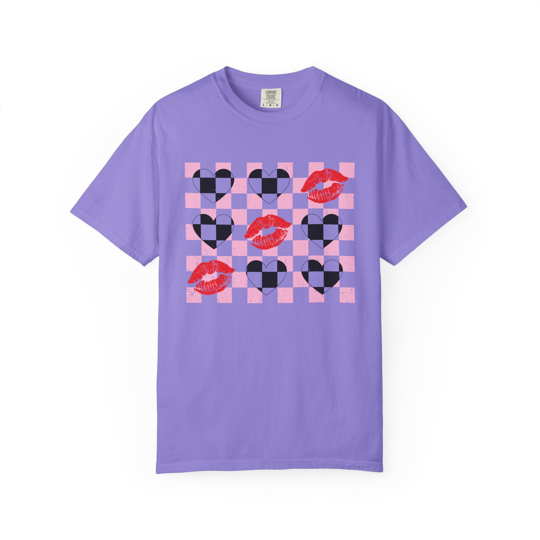Tic-Tac-Toe Checkerboard Hearts and Valentine Lipstick Kisses T-Shirt