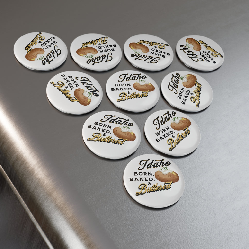 Vintage Idaho Born, Baked & Buttered Round Magnet