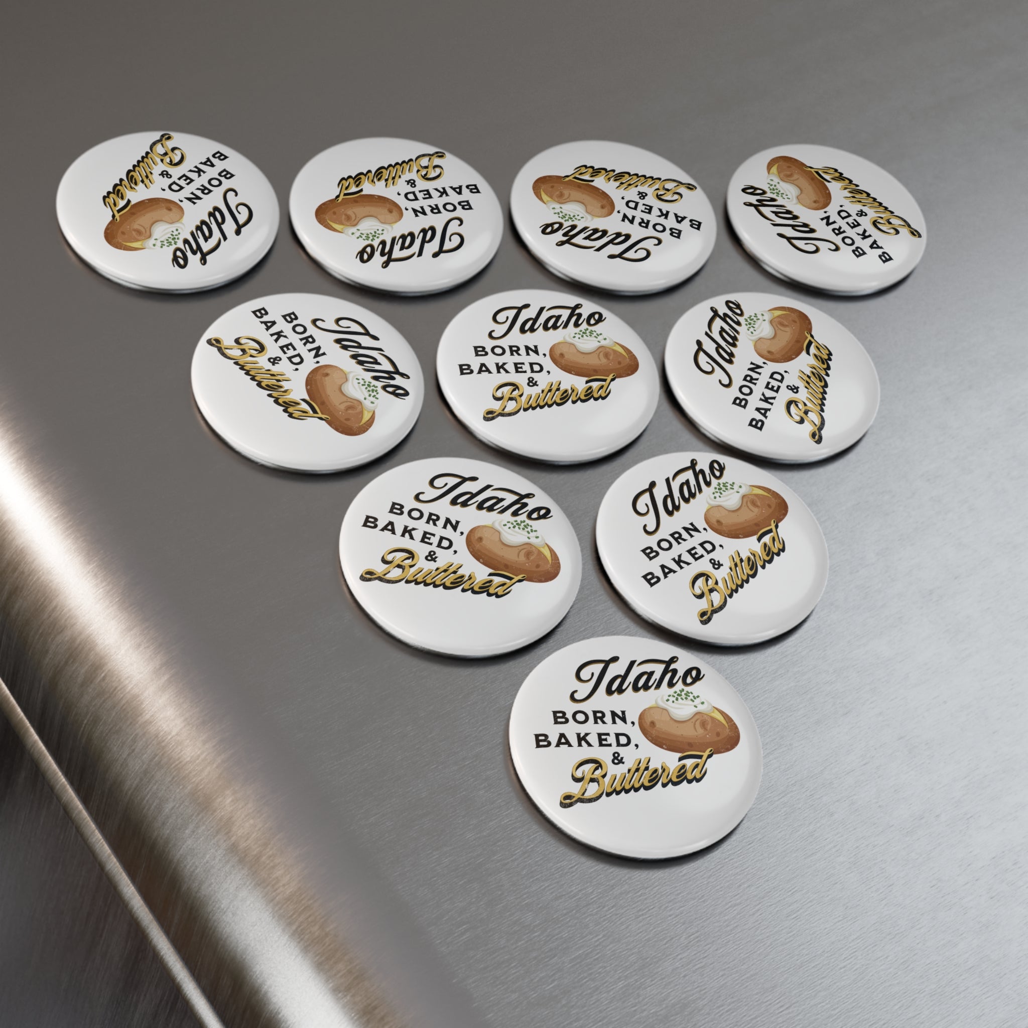 Vintage Idaho Born, Baked & Buttered Round Magnet