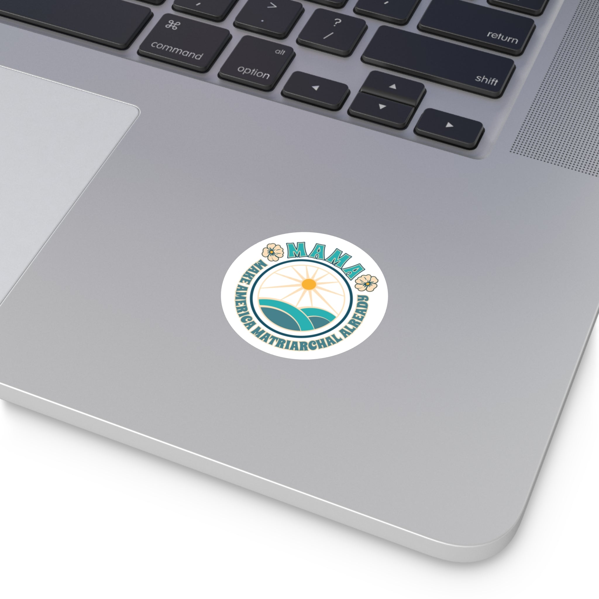 Blue M.A.M.A. Round Sticker — "Make America Matriarchal Already" Retro Sunset Sticker (Indoor/Outdoor)