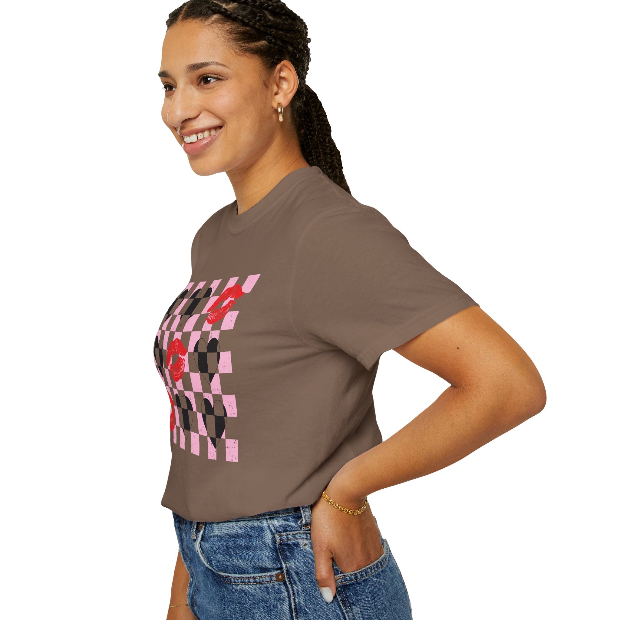 Tic-Tac-Toe Checkerboard Hearts and Valentine Lipstick Kisses T-Shirt