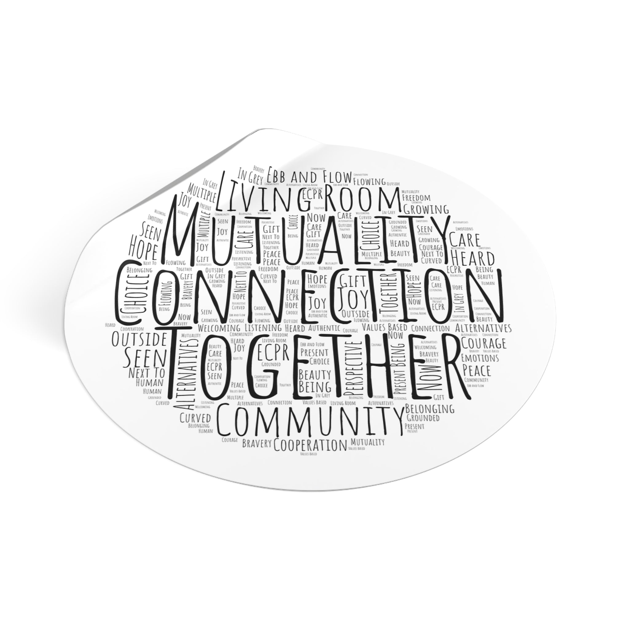 Round Sticker — "Connection Is Prevention" Word-Cloud