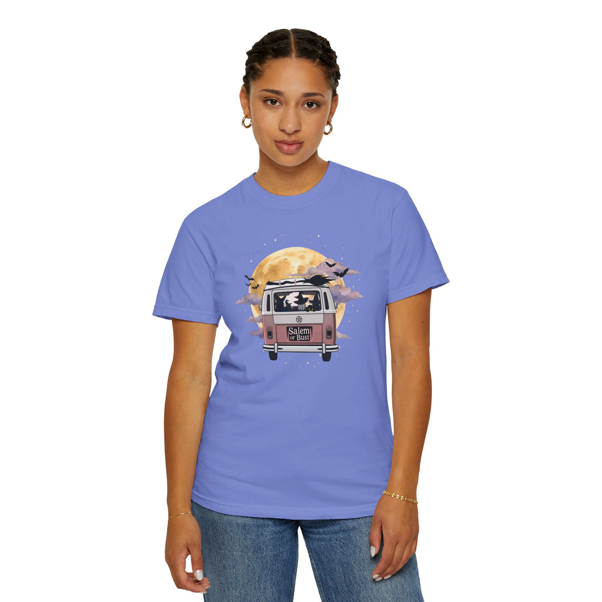 Witchy Halloween Vibes Tshirt | Hippie Bus Driving to the Full Moon Top