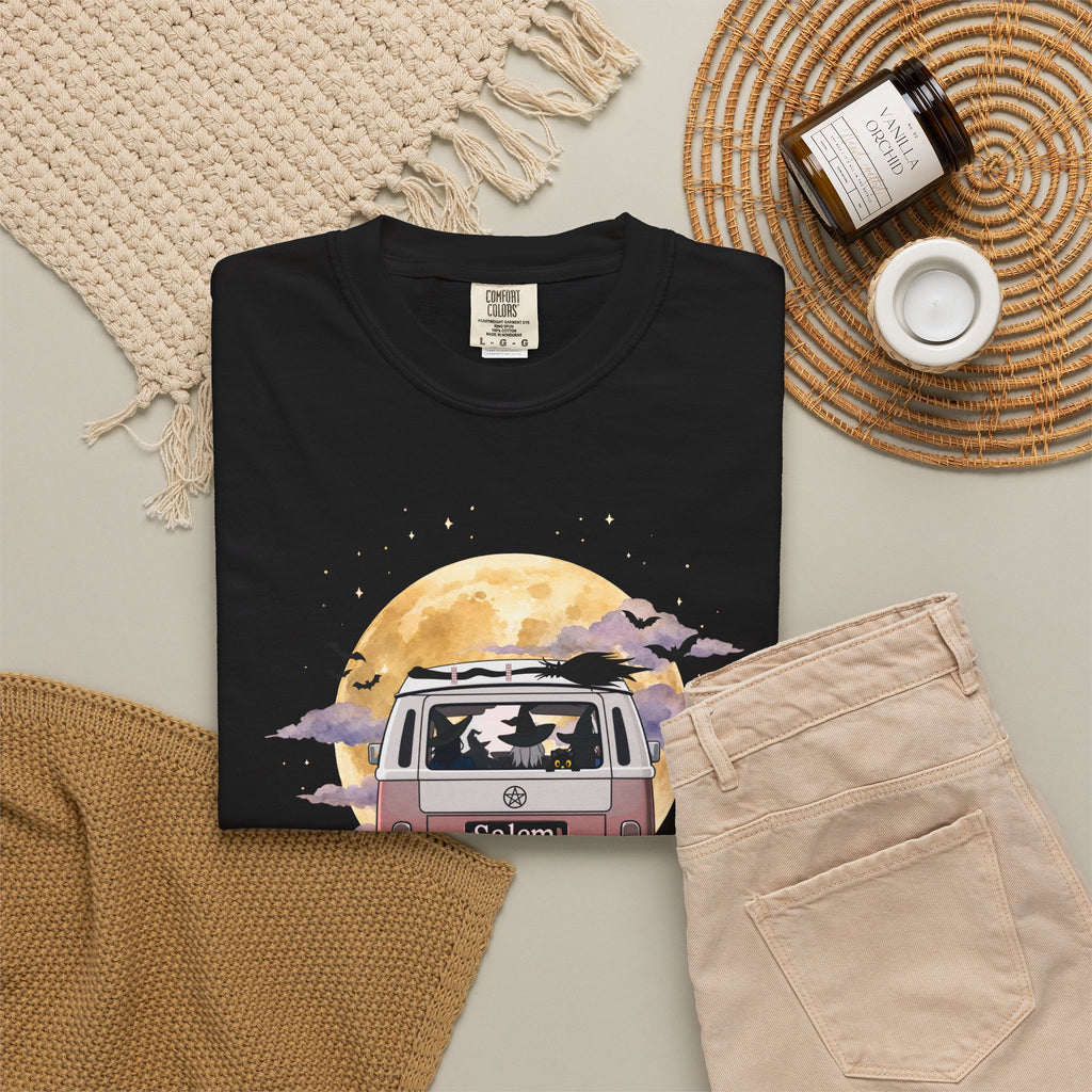 Witchy Halloween Vibes Tshirt | Hippie Bus Driving to the Full Moon Top