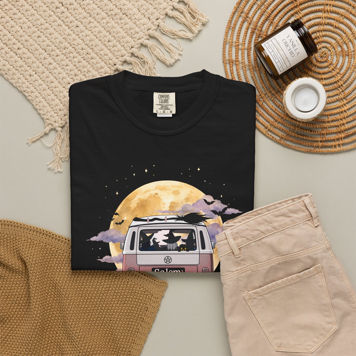 Witchy Halloween Vibes Tshirt | Hippie Bus Driving to the Full Moon Top
