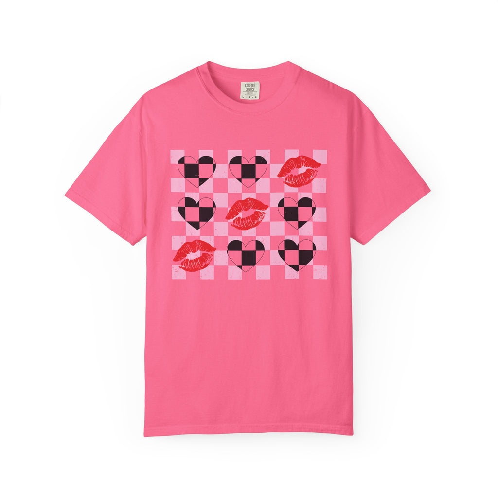 Tic-Tac-Toe Checkerboard Hearts and Valentine Lipstick Kisses T-Shirt