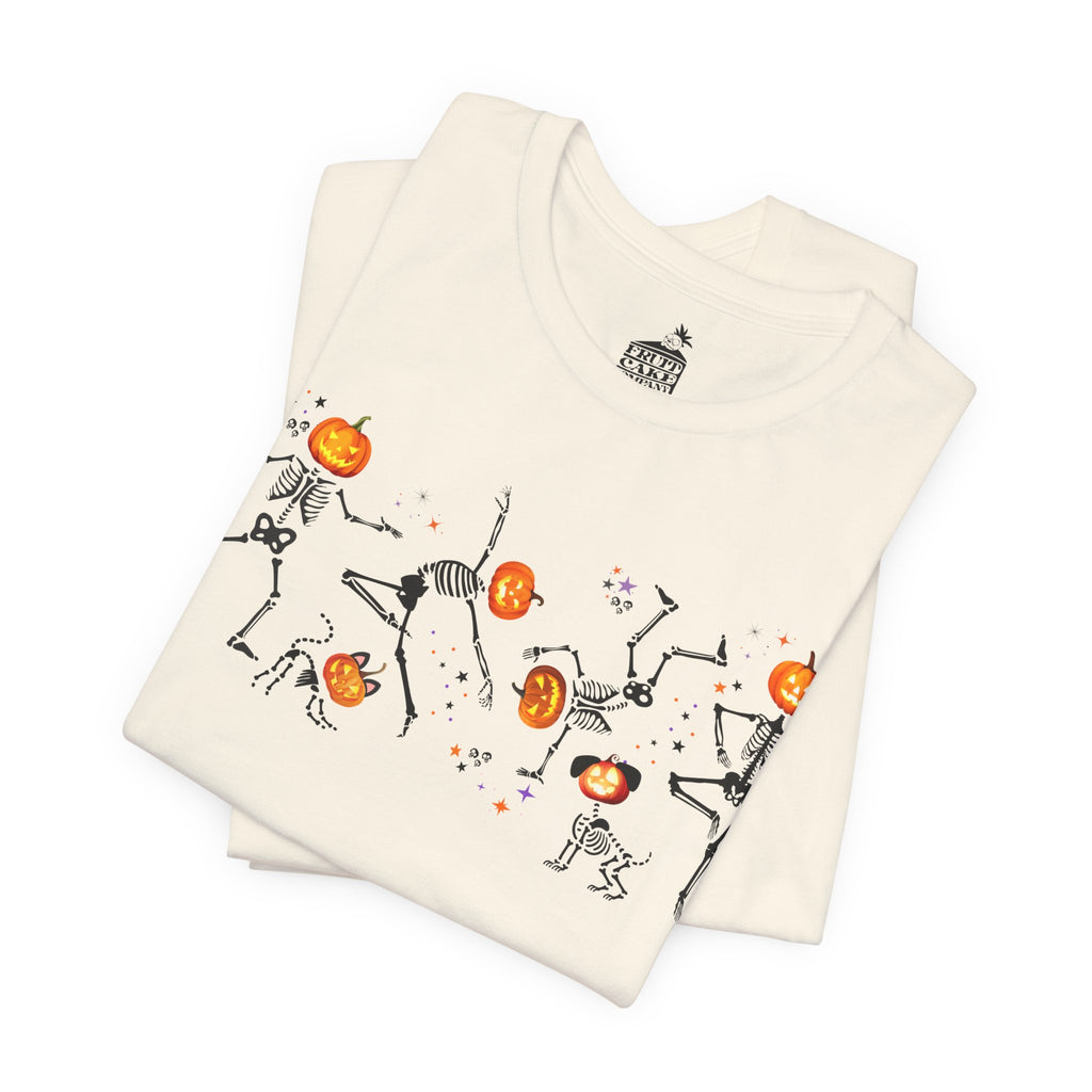 Dancing Skeletons with pumpkin heads Tshirt | Halloween Ultra Soft Bella Canva Tees