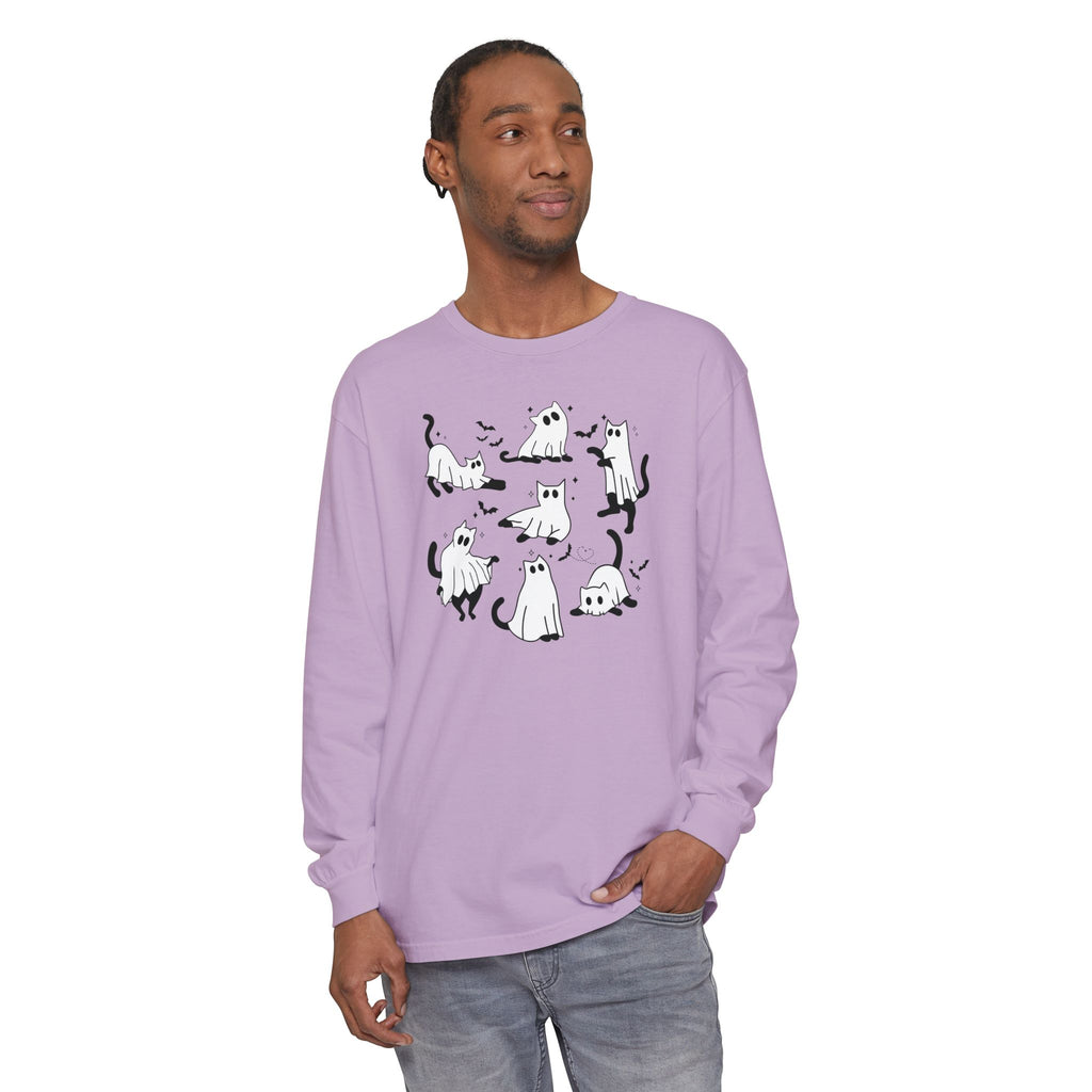 Halloween Ghost Cats Long Sleeve Tshirt | Fun Holiday original design Long Sleeve