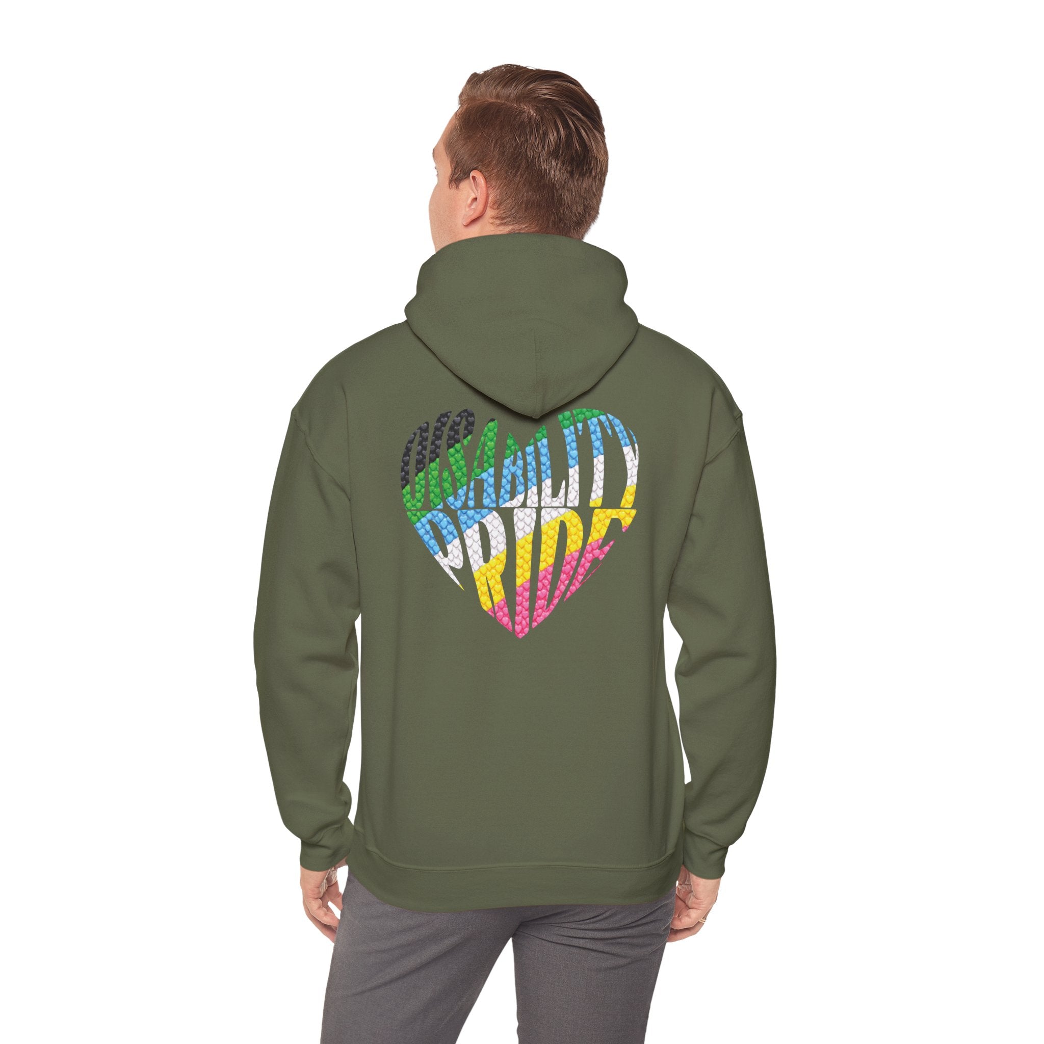 Disability Pride Heart Hoodie | Rainbow Striped Heart Pullover