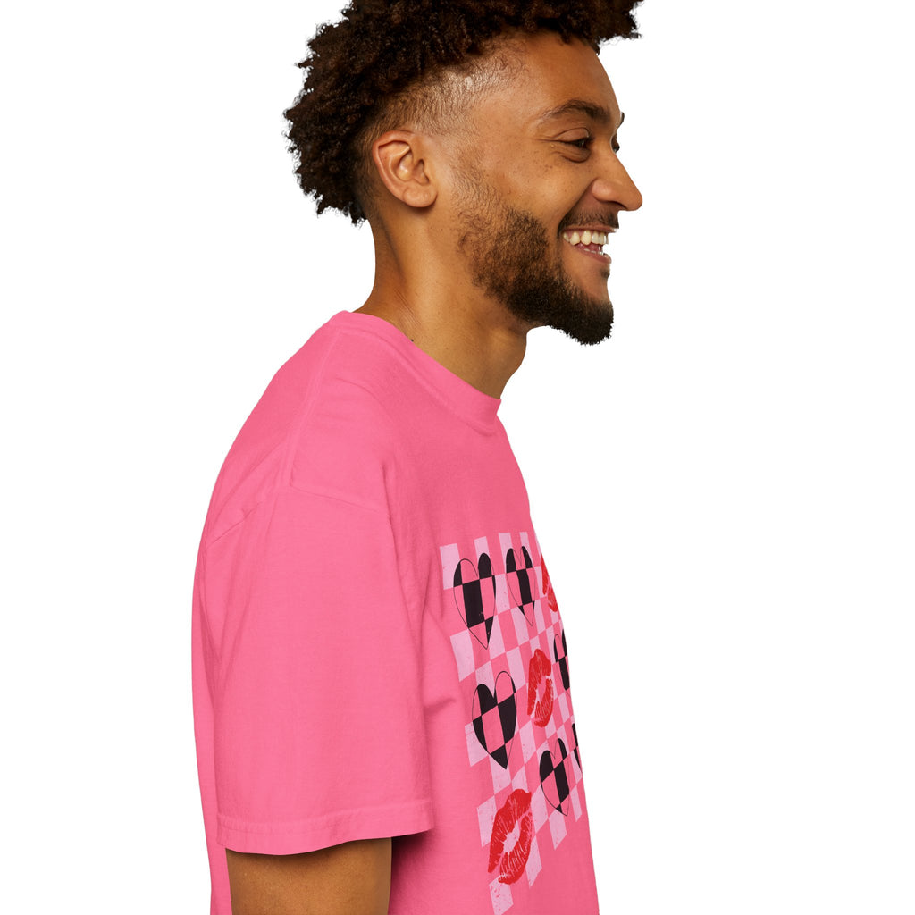 Tic-Tac-Toe Checkerboard Hearts and Valentine Lipstick Kisses T-Shirt