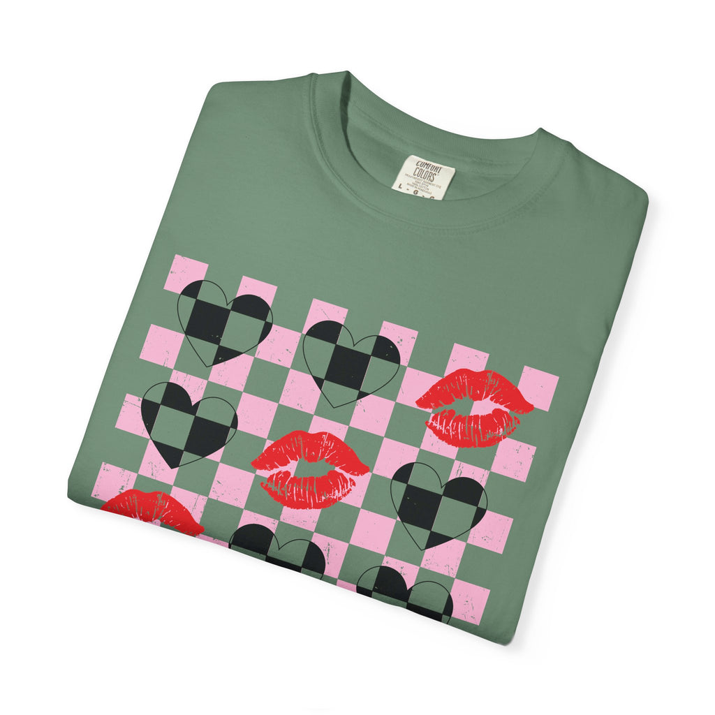 Tic-Tac-Toe Checkerboard Hearts and Valentine Lipstick Kisses T-Shirt