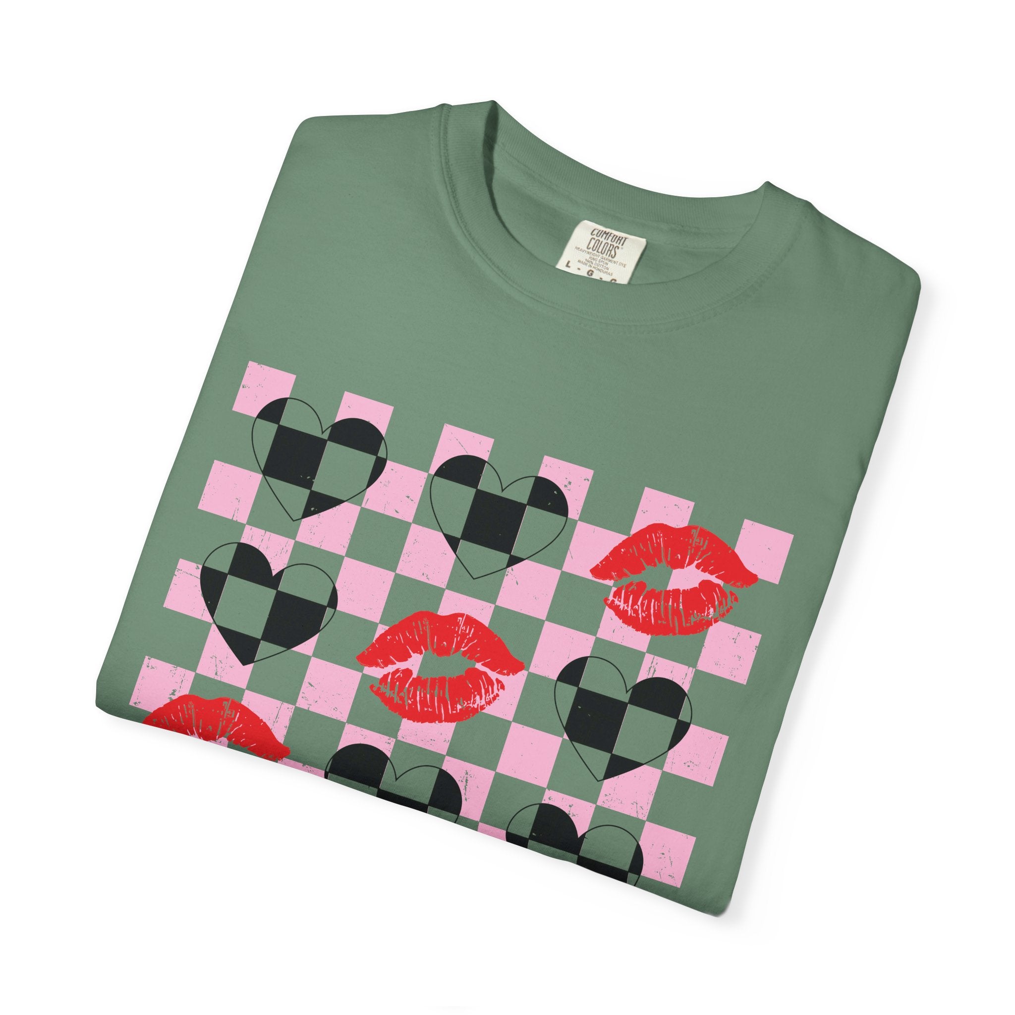 Tic-Tac-Toe Checkerboard Hearts and Valentine Lipstick Kisses T-Shirt