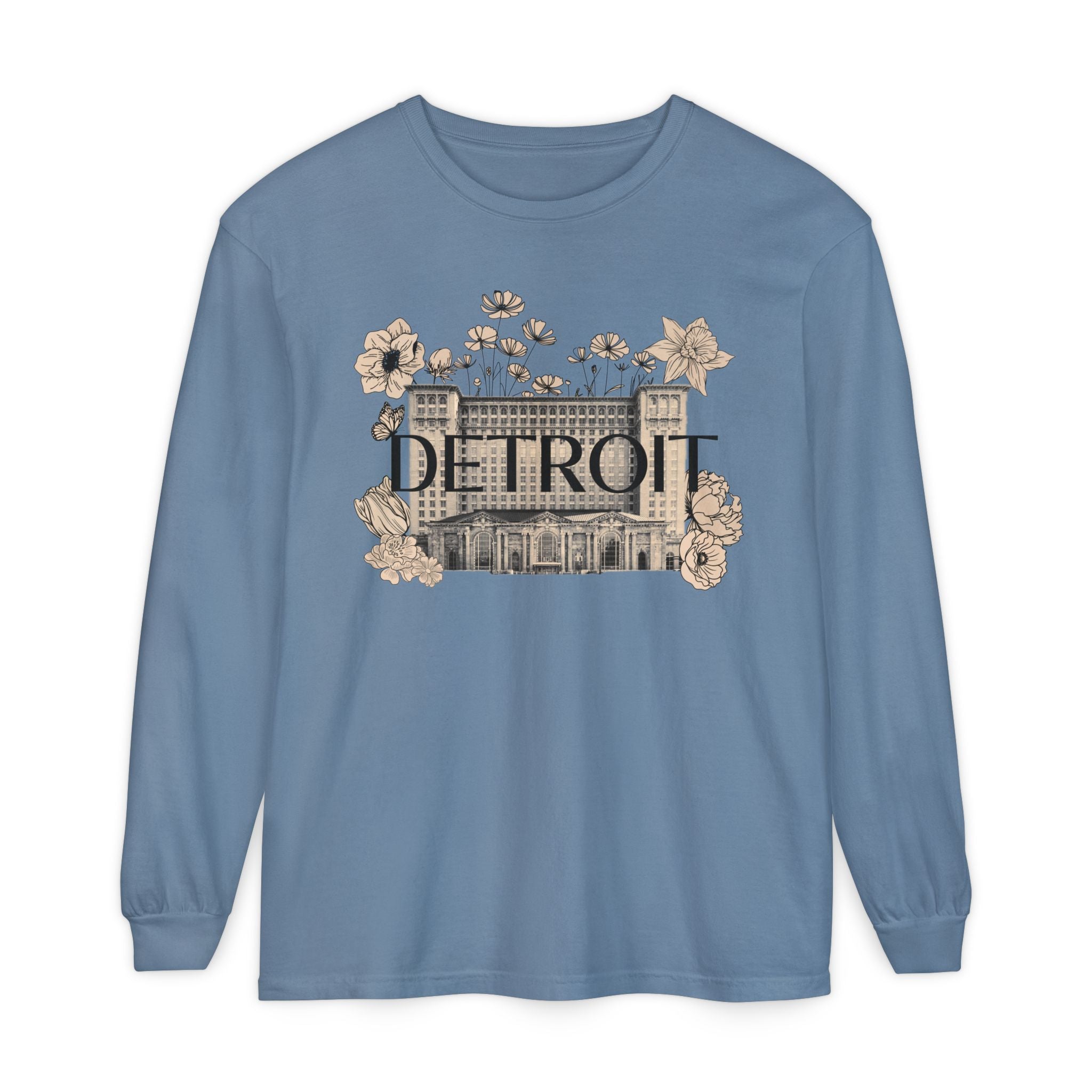 Beautiful Detroit Vintage Floral Train Station Long Sleeve T-Shirt