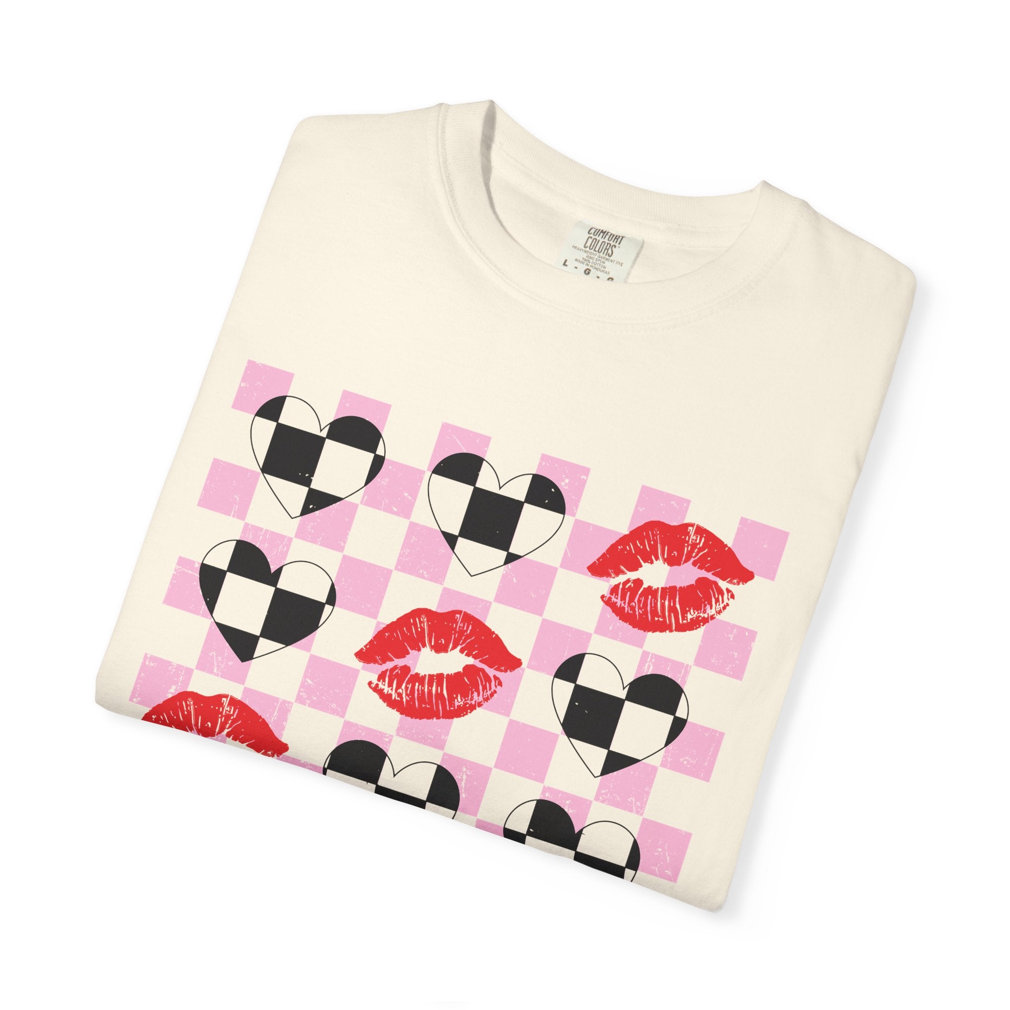 Tic-Tac-Toe Checkerboard Hearts and Valentine Lipstick Kisses T-Shirt