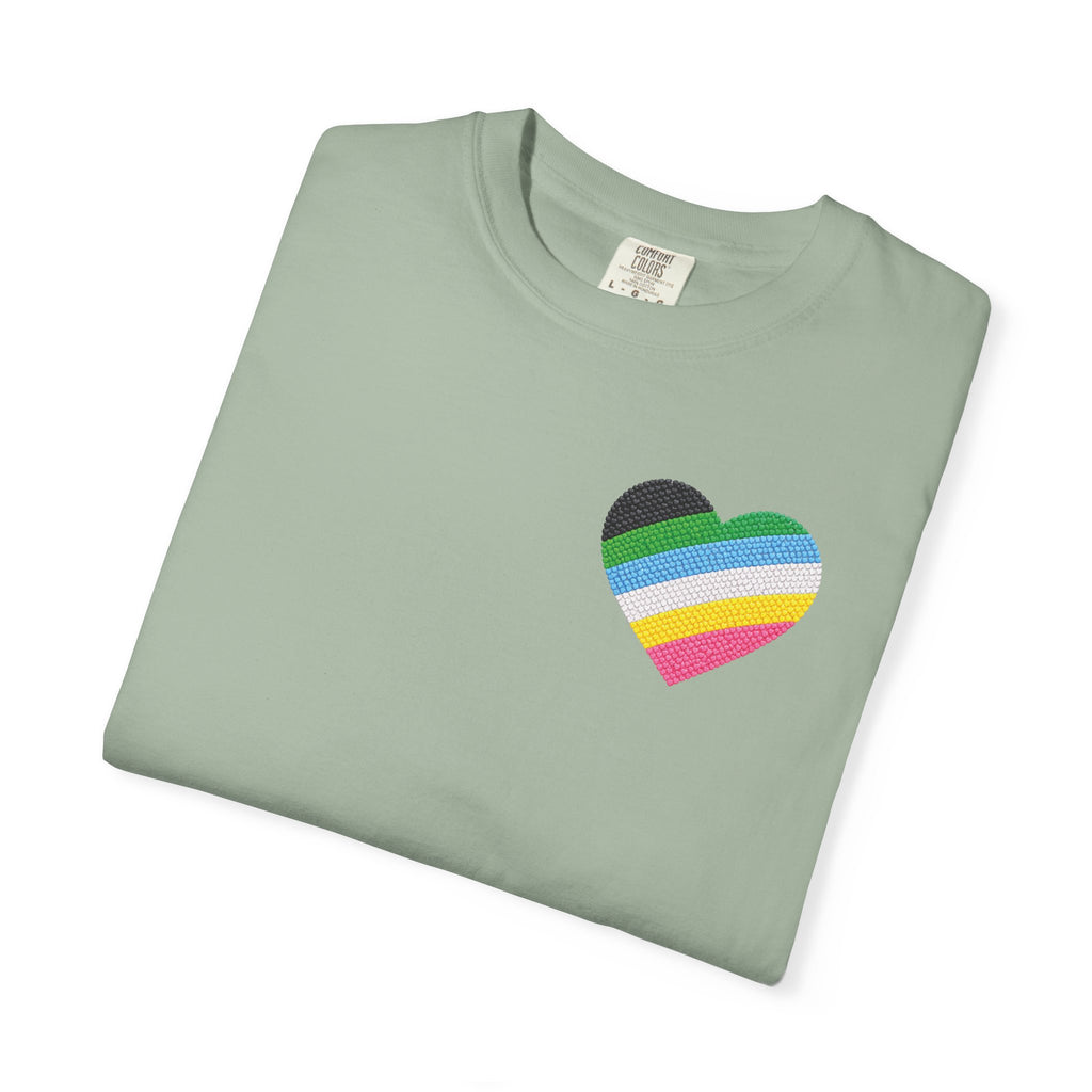 Disability Pride Heart T-Shirt | Rainbow Striped Heart Tee