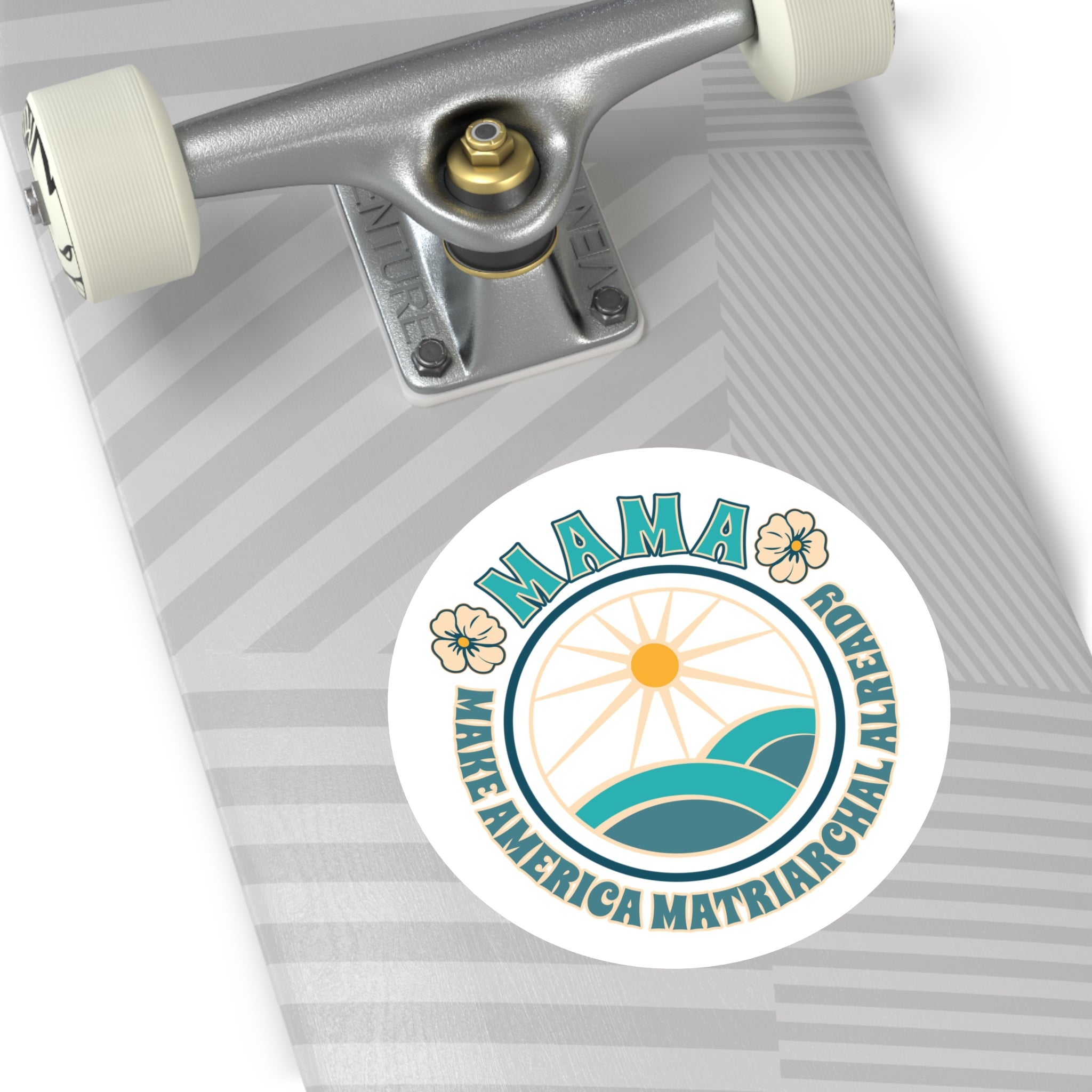 Blue M.A.M.A. Round Sticker — "Make America Matriarchal Already" Retro Sunset Sticker (Indoor/Outdoor)