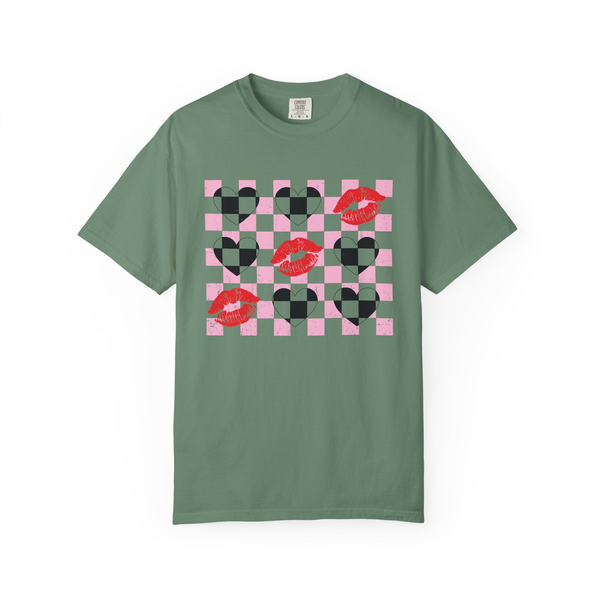 Tic-Tac-Toe Checkerboard Hearts and Valentine Lipstick Kisses T-Shirt