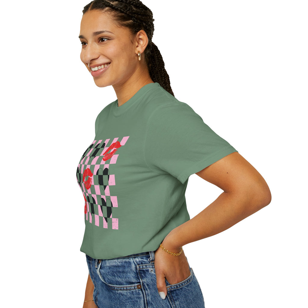 Tic-Tac-Toe Checkerboard Hearts and Valentine Lipstick Kisses T-Shirt