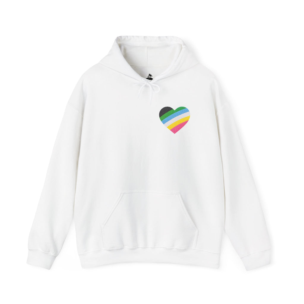 Disability Pride Heart Hoodie | Rainbow Striped Heart Pullover