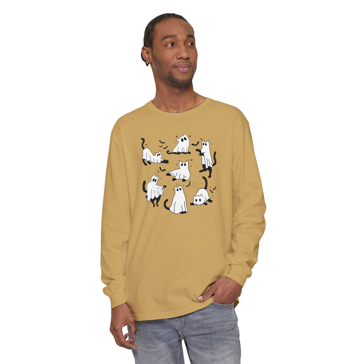 Halloween Ghost Cats Long Sleeve Tshirt | Fun Holiday original design Long Sleeve