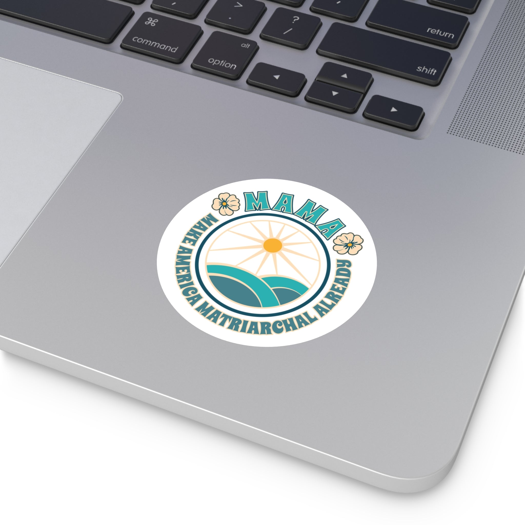 Blue M.A.M.A. Round Sticker — "Make America Matriarchal Already" Retro Sunset Sticker (Indoor/Outdoor)