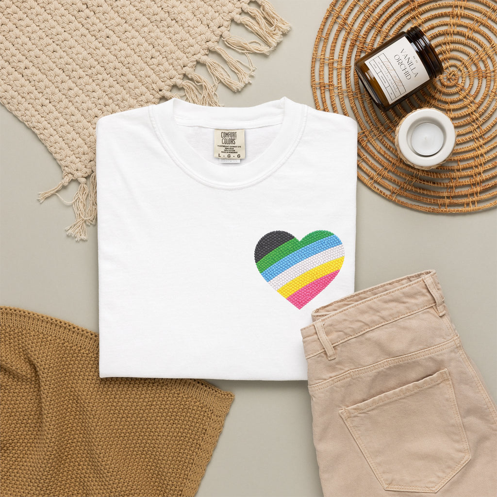 Disability Pride Heart T-Shirt | Rainbow Striped Heart Tee