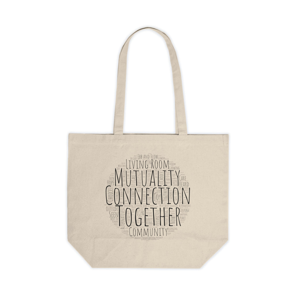 We Play in the Grey Canvas Tote — Neutral Typography Eco Shopping Bag