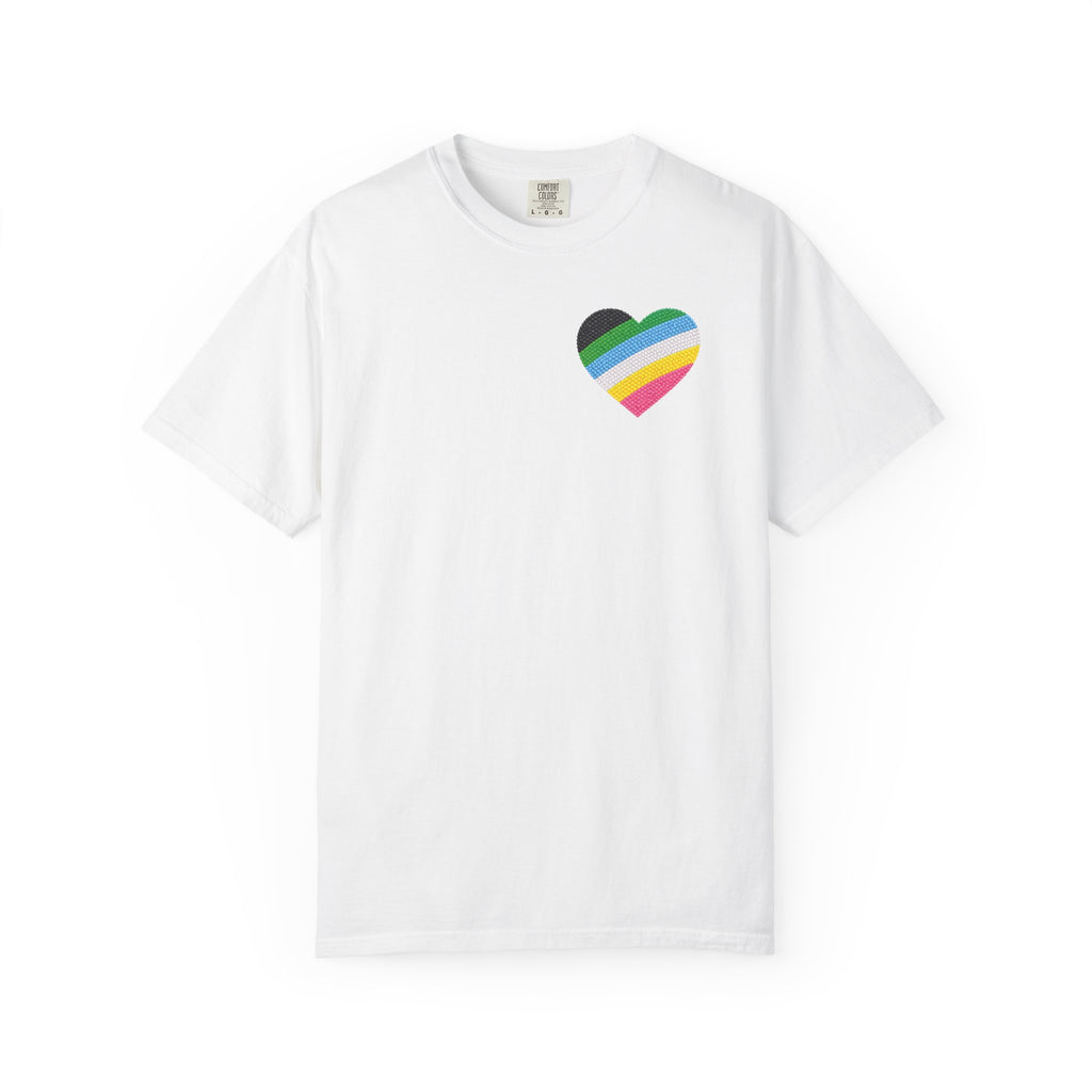 Disability Pride Heart T-Shirt | Rainbow Striped Heart Tee