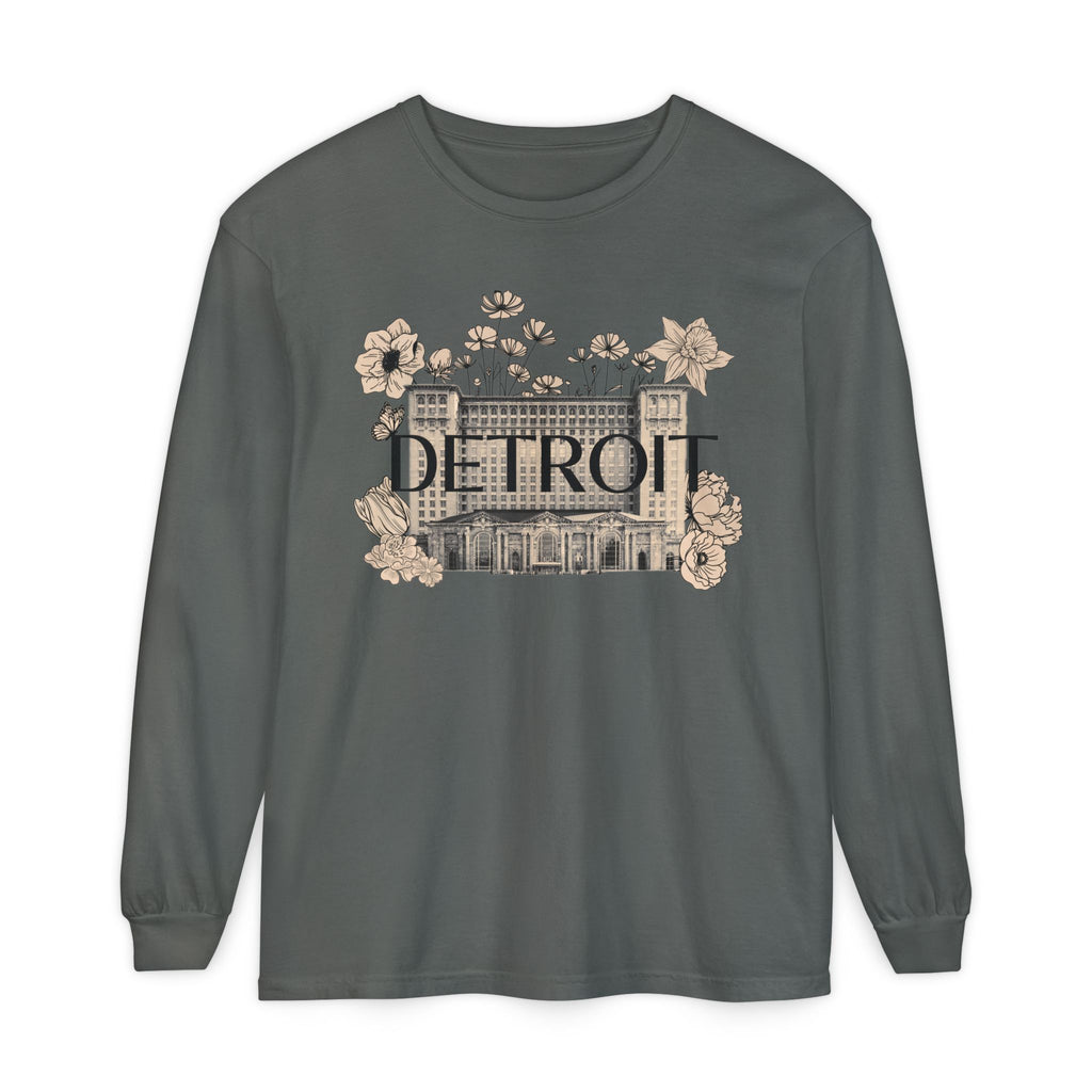 Beautiful Detroit Vintage Floral Train Station Long Sleeve T-Shirt