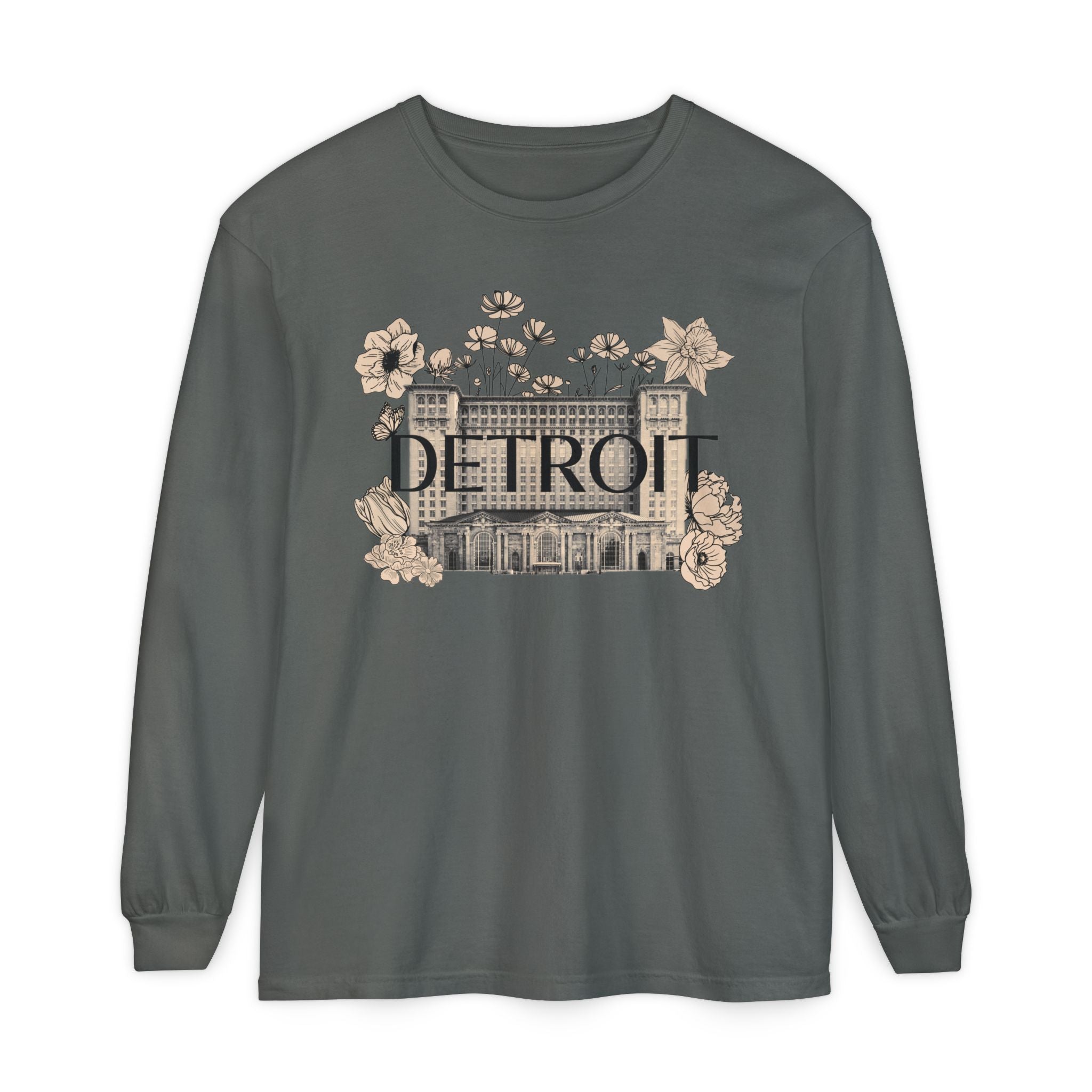 Beautiful Detroit Vintage Floral Train Station Long Sleeve T-Shirt