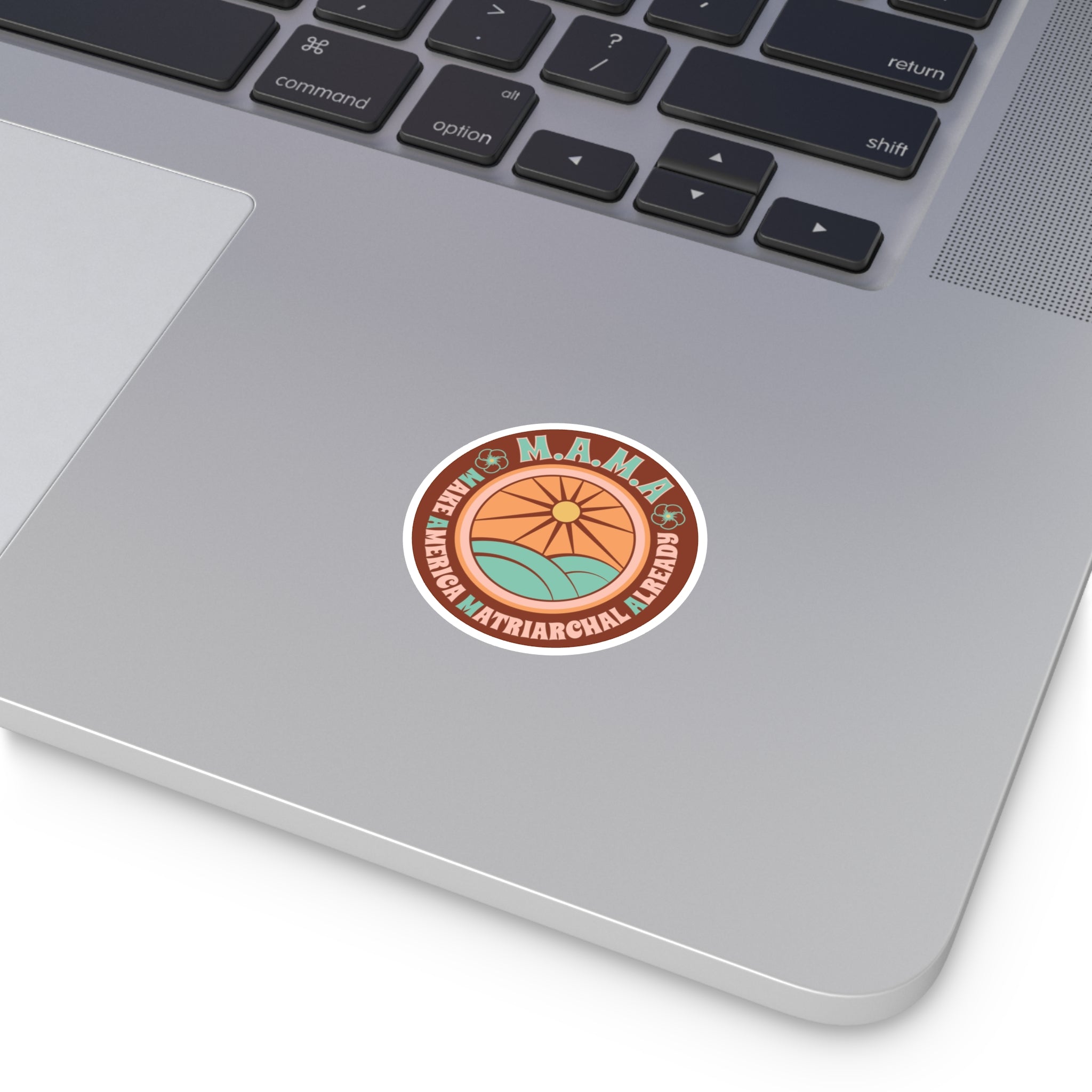 Earth M.A.M.A. Round Sticker — "Make America Matriarchal Already" Retro Sunset Sticker (Indoor/Outdoor)