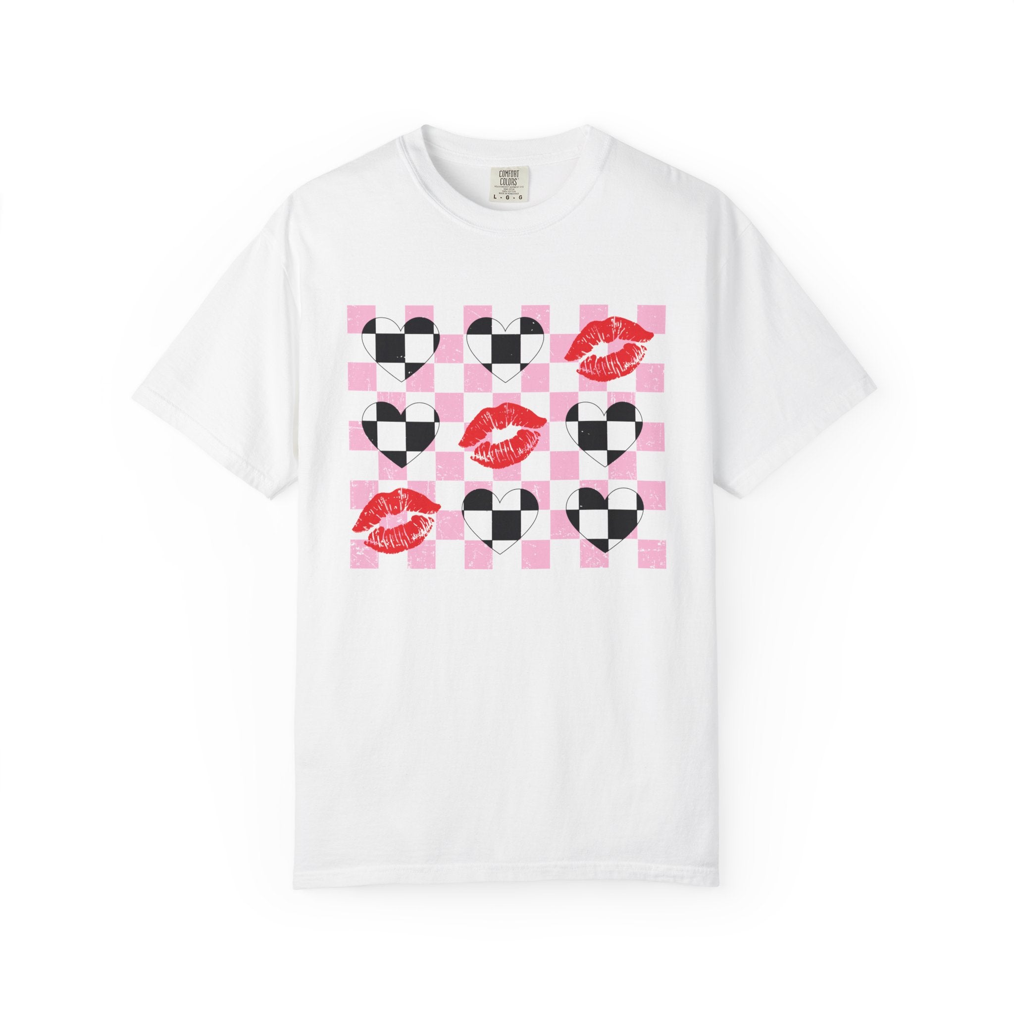 Tic-Tac-Toe Checkerboard Hearts and Valentine Lipstick Kisses T-Shirt