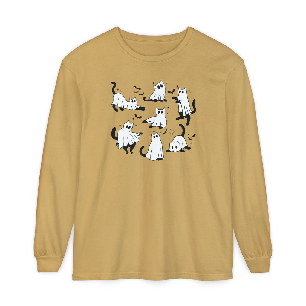 Halloween Ghost Cats Long Sleeve Tshirt | Fun Holiday original design Long Sleeve