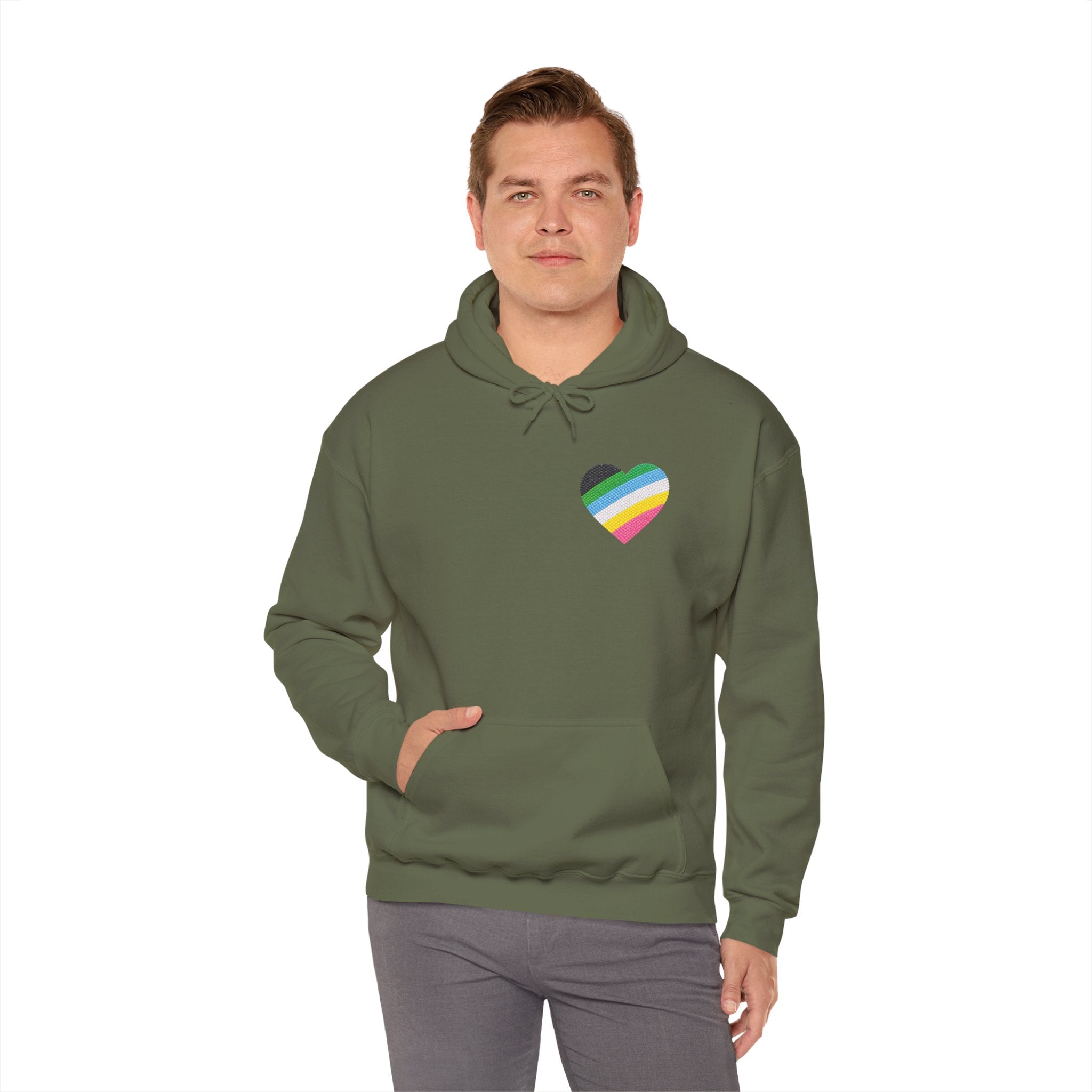 Disability Pride Heart Hoodie | Rainbow Striped Heart Pullover