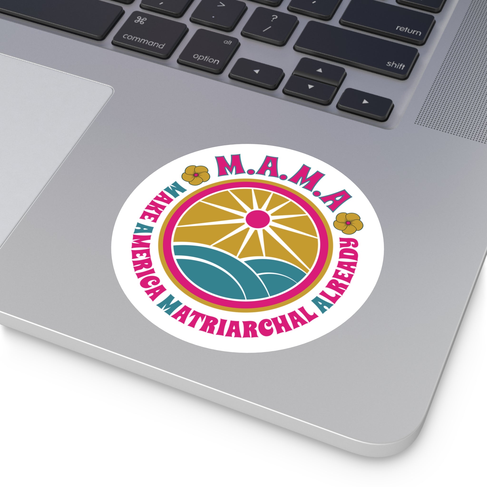 M.A.M.A. Round Sticker — "Make America Matriarchal Already" Retro Sunset Sticker (Indoor/Outdoor)