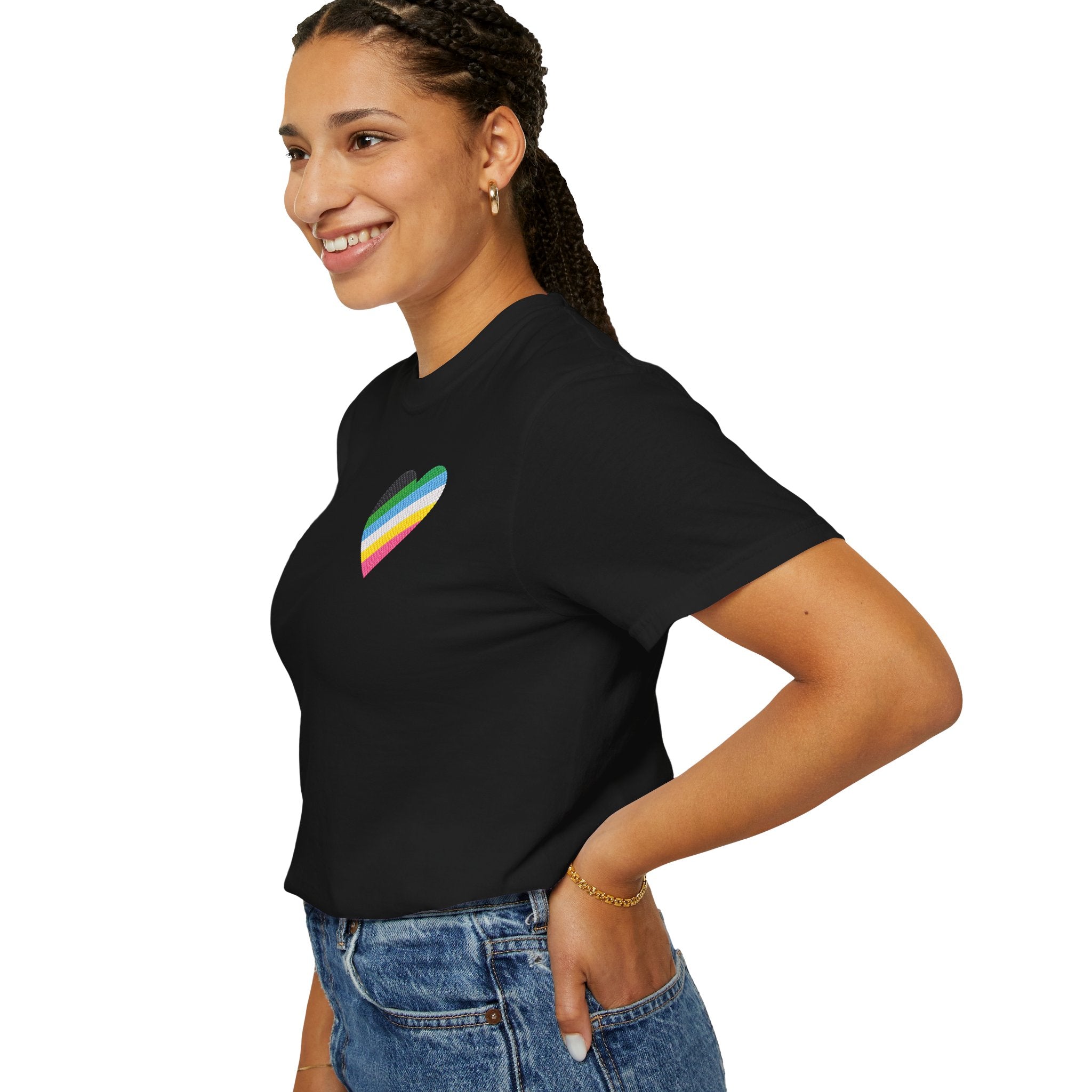 Disability Pride Heart T-Shirt | Rainbow Striped Heart Tee