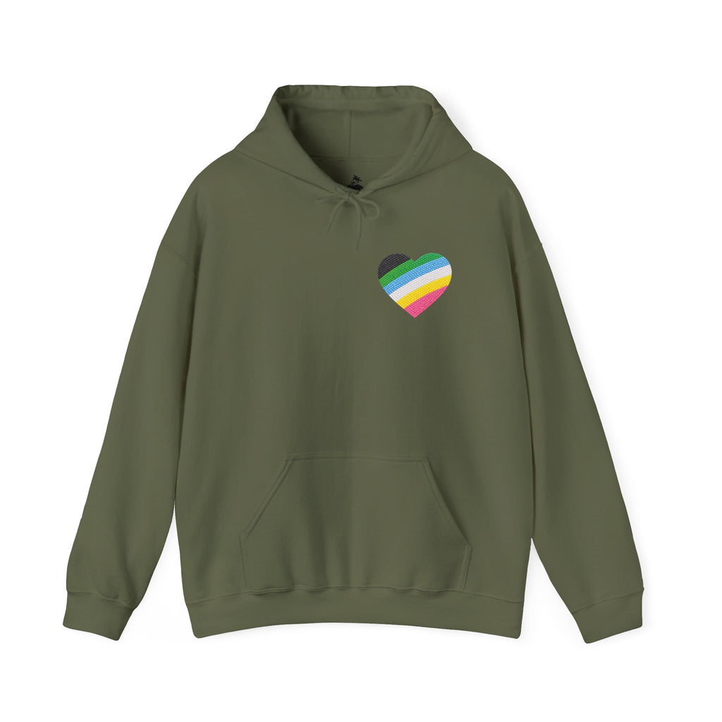 Disability Pride Heart Hoodie | Rainbow Striped Heart Pullover