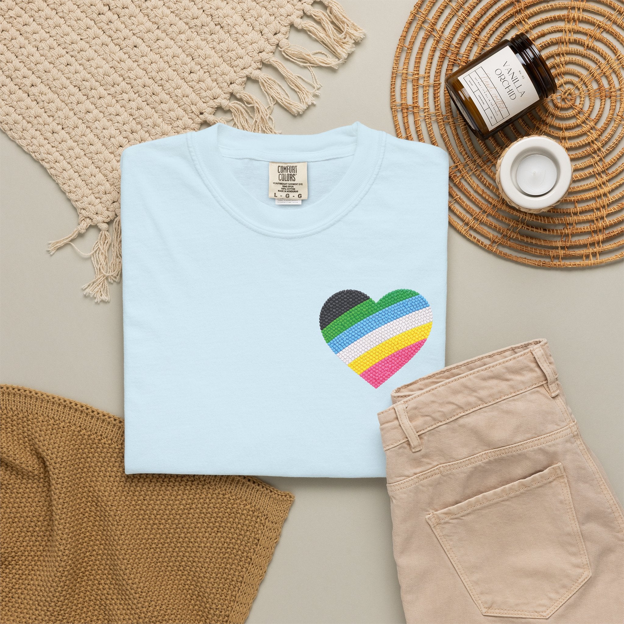 Disability Pride Heart T-Shirt | Rainbow Striped Heart Tee