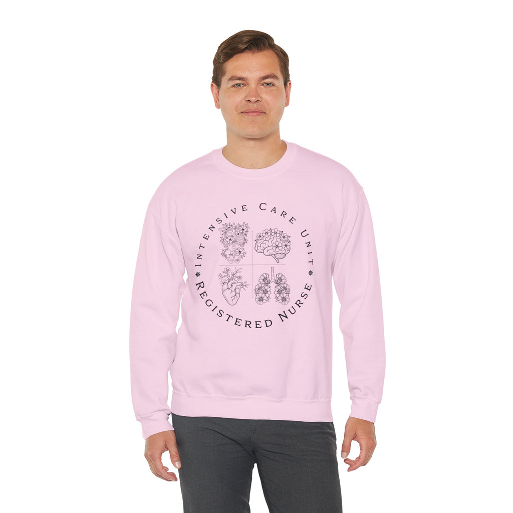 Registered Nurse Crewneck Sweatshirt – Intensive Care Unit Floral Badge