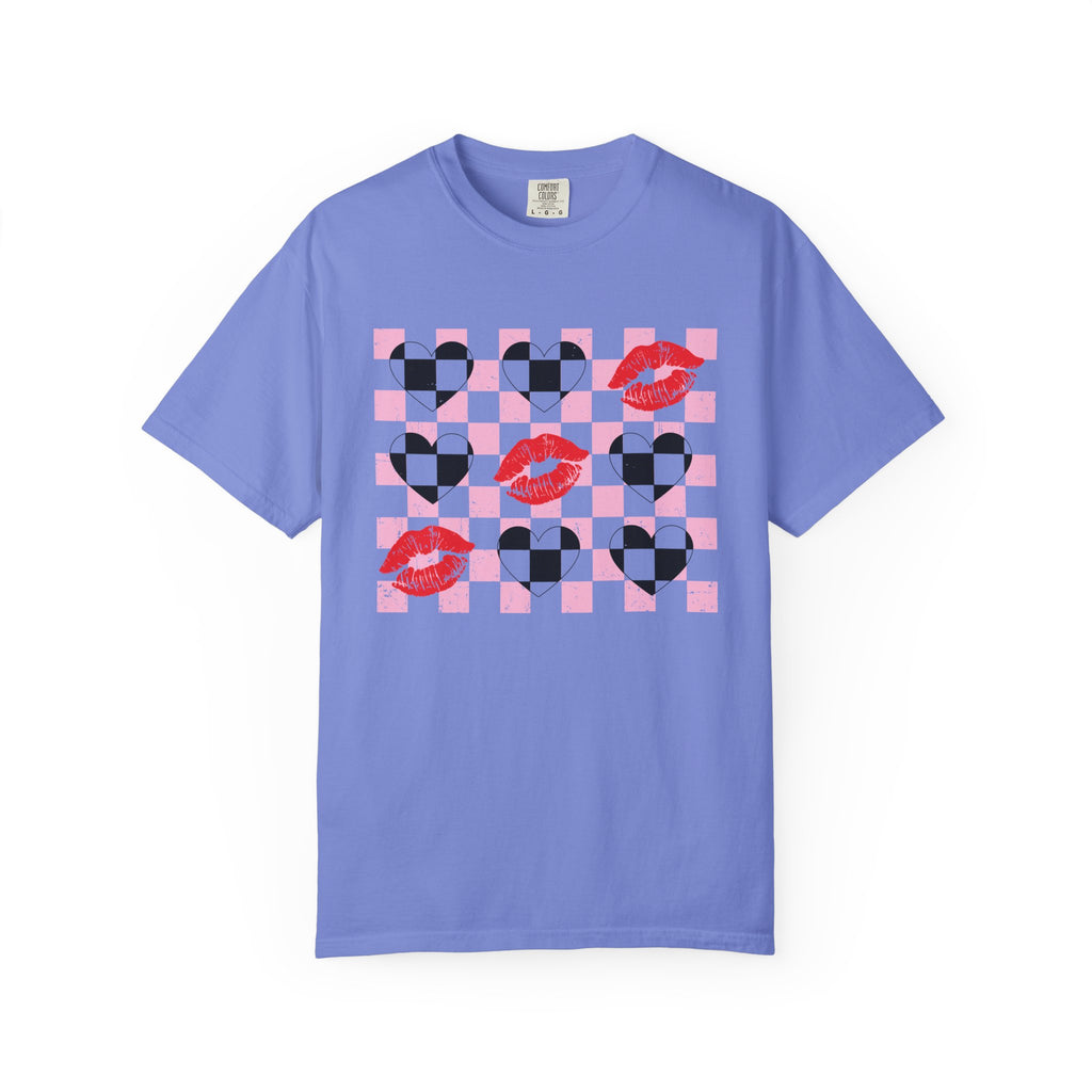 Tic-Tac-Toe Checkerboard Hearts and Valentine Lipstick Kisses T-Shirt