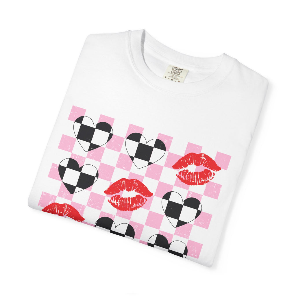 Tic-Tac-Toe Checkerboard Hearts and Valentine Lipstick Kisses T-Shirt