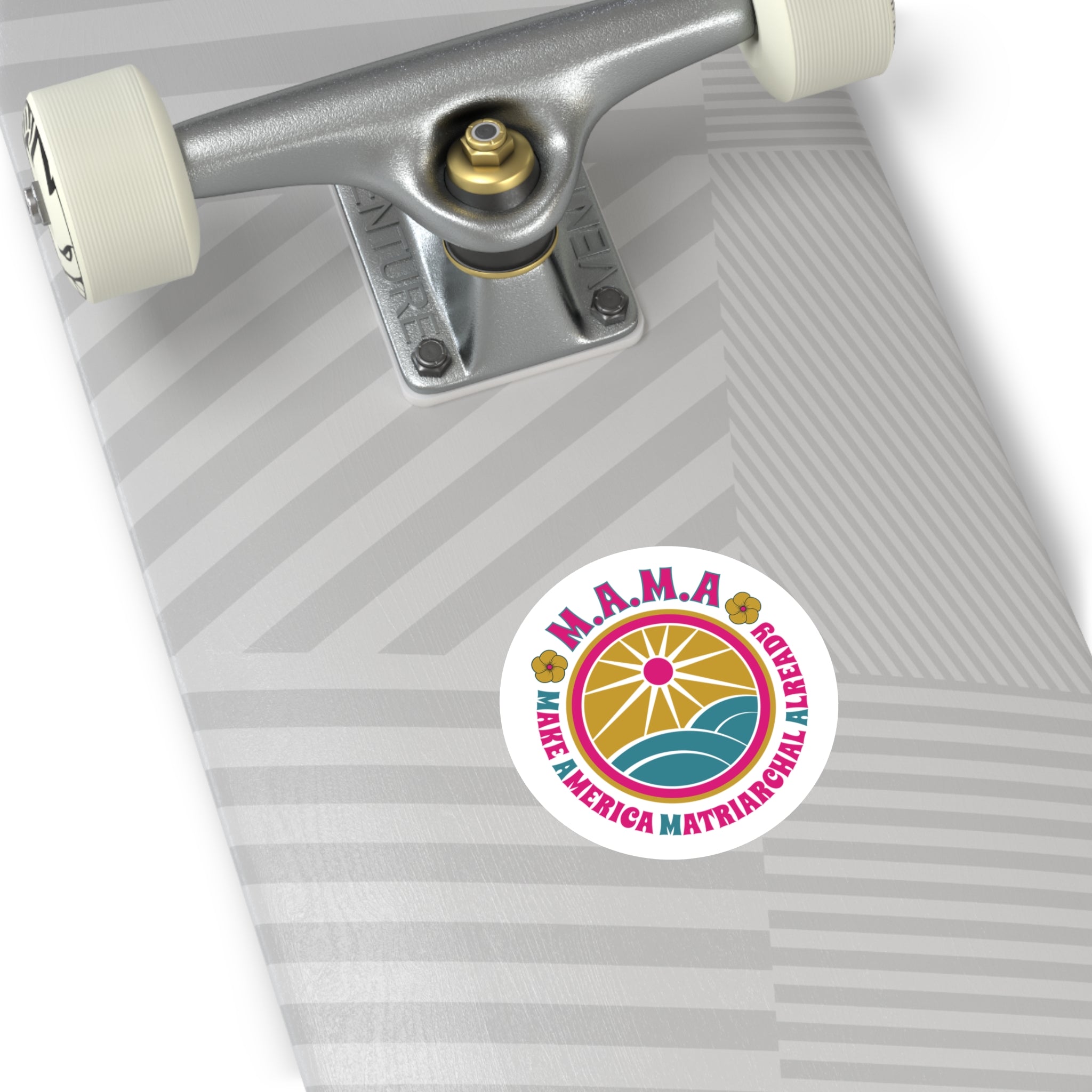 M.A.M.A. Round Sticker — "Make America Matriarchal Already" Retro Sunset Sticker (Indoor/Outdoor)