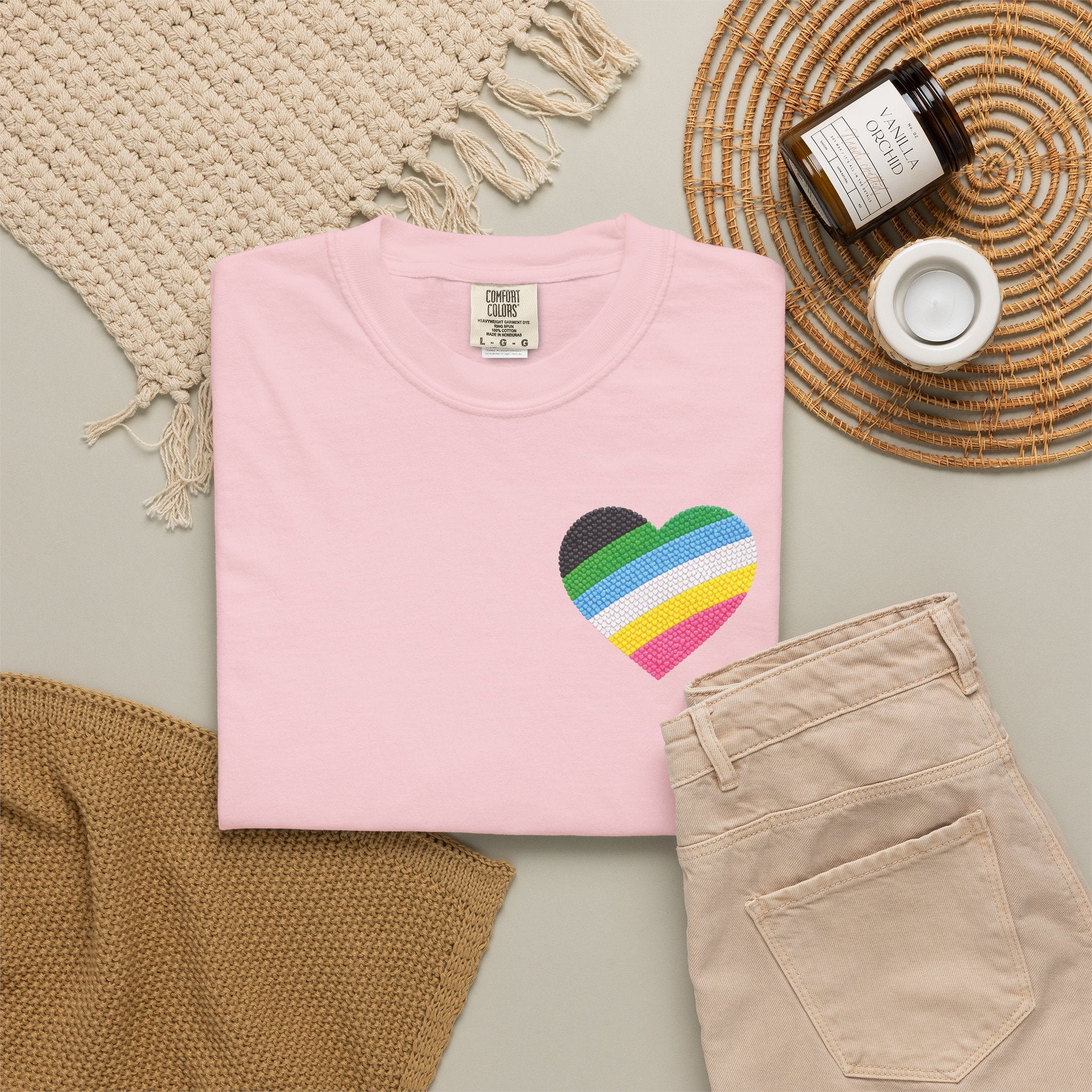 Disability Pride Heart T-Shirt | Rainbow Striped Heart Tee