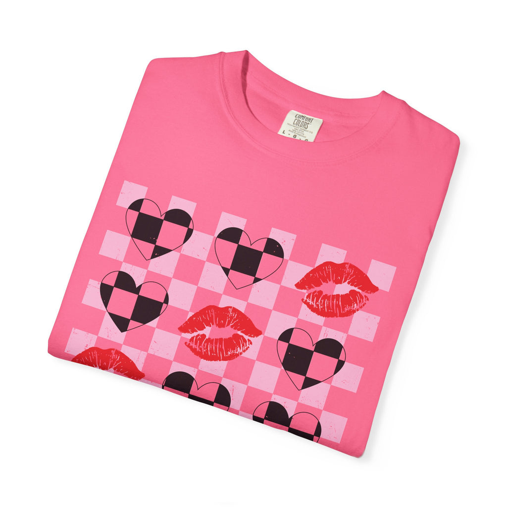 Tic-Tac-Toe Checkerboard Hearts and Valentine Lipstick Kisses T-Shirt