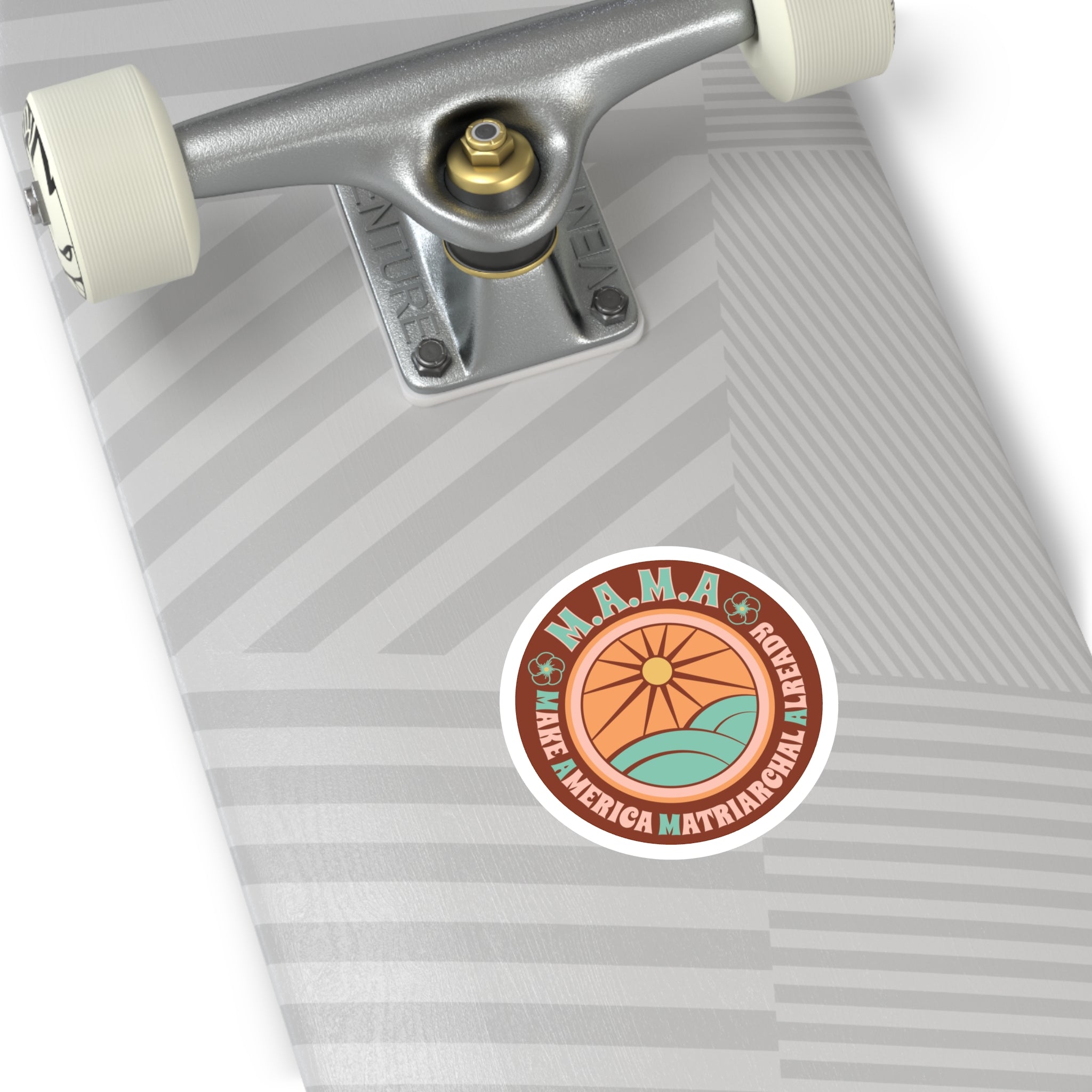 Earth M.A.M.A. Round Sticker — "Make America Matriarchal Already" Retro Sunset Sticker (Indoor/Outdoor)