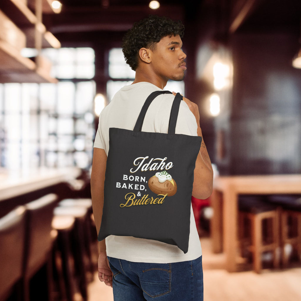 Vintage 'Idaho Born Baked and Buttered' Grocery Tote Bag