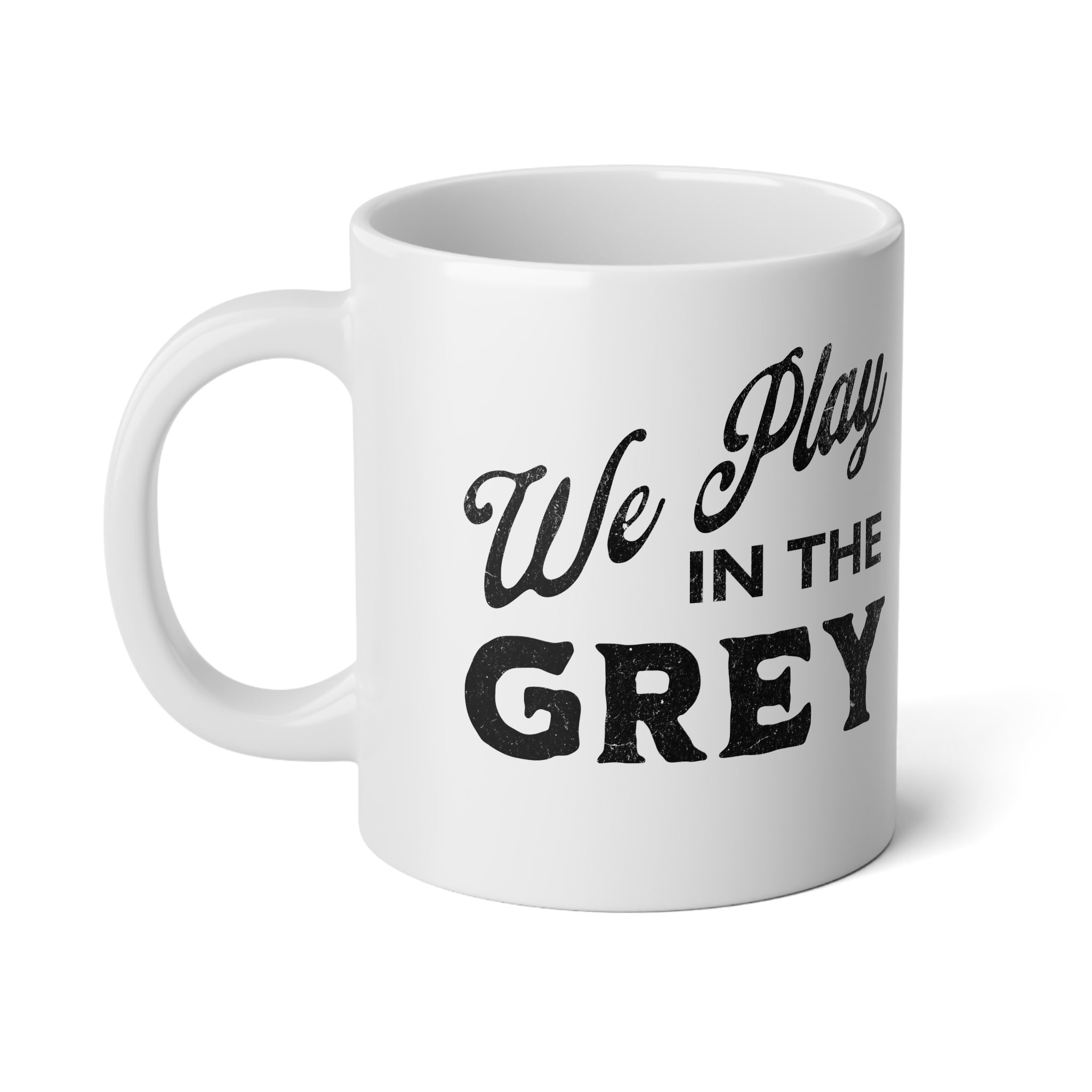20oz Jumbo Mug — "We Play In The Grey" Social Connection Word-Cloud Coffee Cup